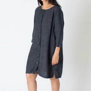 Eileen Fisher Linen Dark Navy Chambray Button Down Shirt Dress Women’s Medium